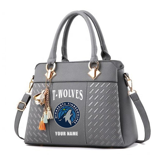 LIMITED EDITION - NEW CUSTOMIZED NBA05 MTW MINNESOTA TIMBERWOLVES ZIP HANDBAG MULTICOLOR