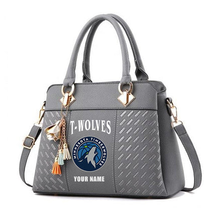 LIMITED EDITION - NEW CUSTOMIZED NBA05 MTW MINNESOTA TIMBERWOLVES ZIP HANDBAG MULTICOLOR