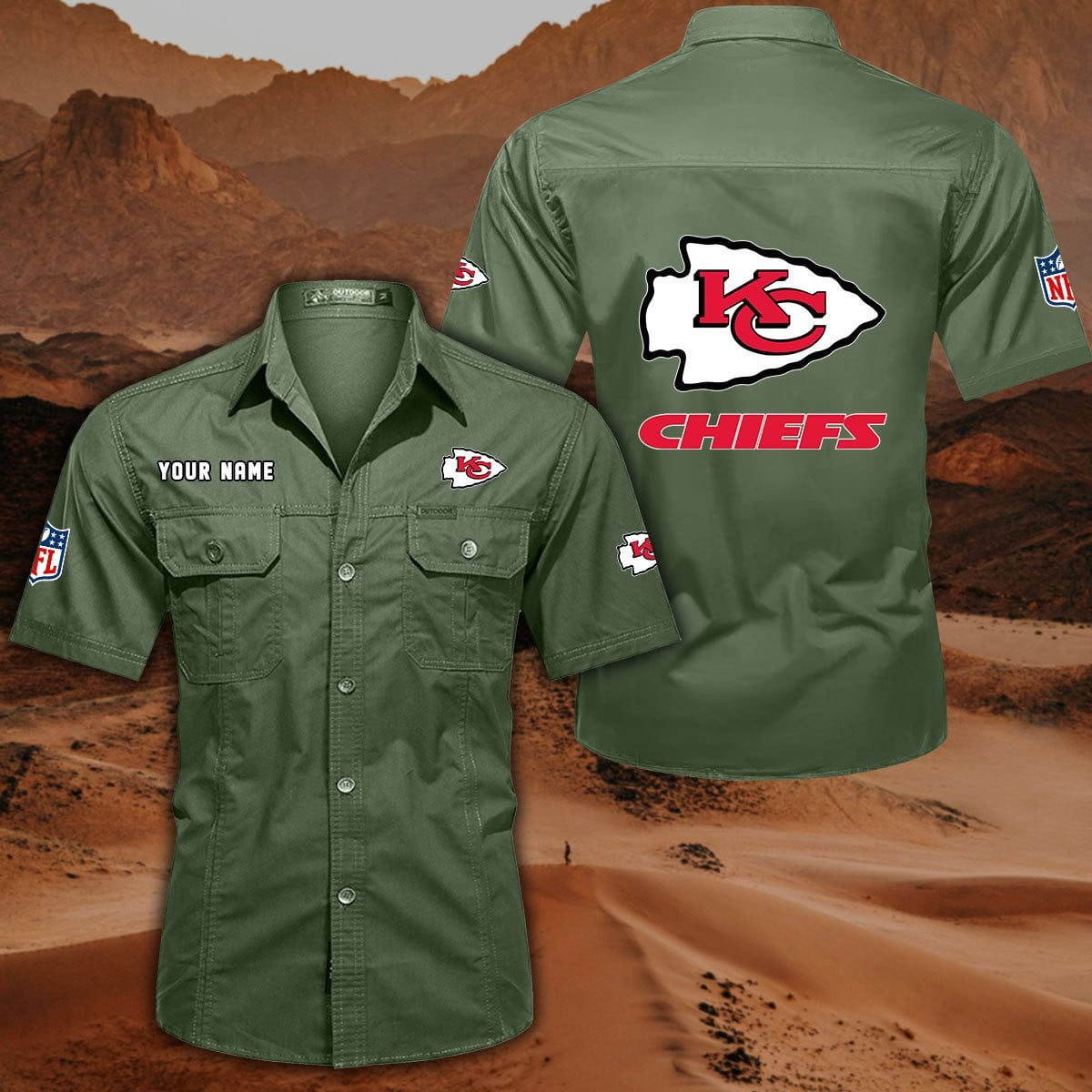 SPECIAL EDITION - NEW CUSTOMIZED NFL01 KCC KANSAS CITY CHIEFS MUTICOLOR MEN'S CARGO SHIRT