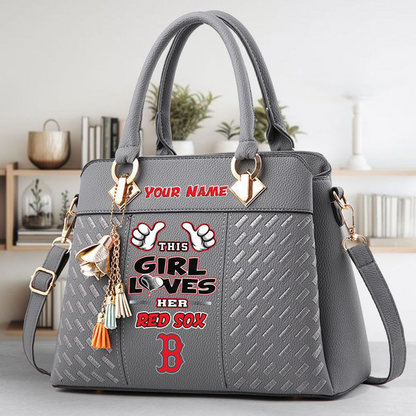 LIMITED EDITION - NEW CUSTOMIZED MLB03 BRS BOSTON RED SOX ZIP HANDBAG MULTICOLOR