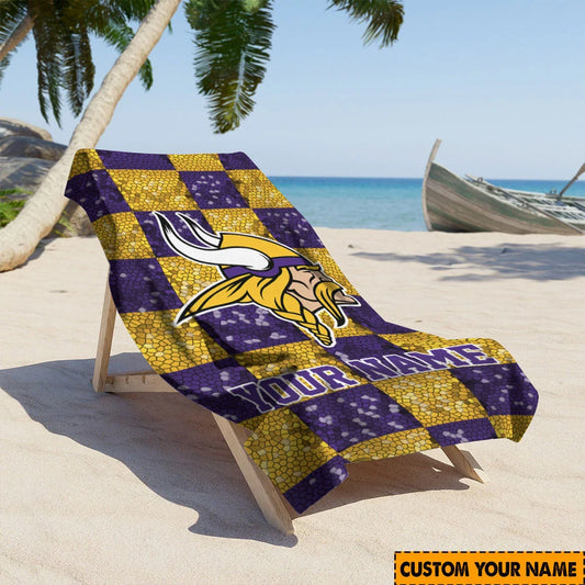 LIMITED EDITION - NEW CUSTOMIZED NFL05 MVK MINNESOTA VIKINGS BEACH TOWEL