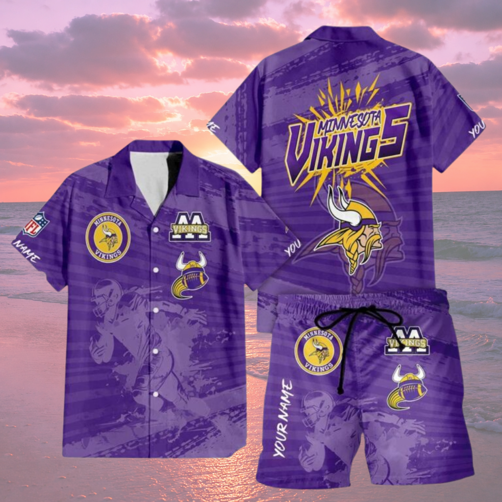 LIMITED EDITION  - NEW CUSTOMIZED NFL05 MVK MINNESOTA VIKINGS UNISEX HAWAIIAN SHIRT & SHORTS SET
