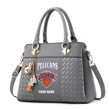 LIMITED EDITION - NEW CUSTOMIZED NBA04 NYK NEW YORK KNICKS ZIP HANDBAG MULTICOLOR