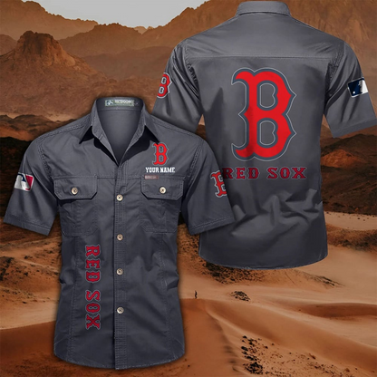 LIMITED EDITION - NEW CUSTOMIZED MLB03 BRS BOSTON RED SOX MEN'S CARGO SHIRT