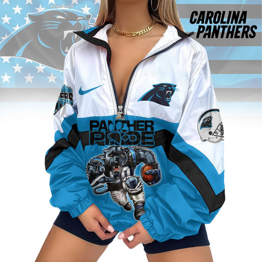 LIMITED EDITION - NEW CUSTOMIZED NFL23 CLP CAROLINA PANTHERS V-NECK ZIPPER SWEATSHIRT JACKET