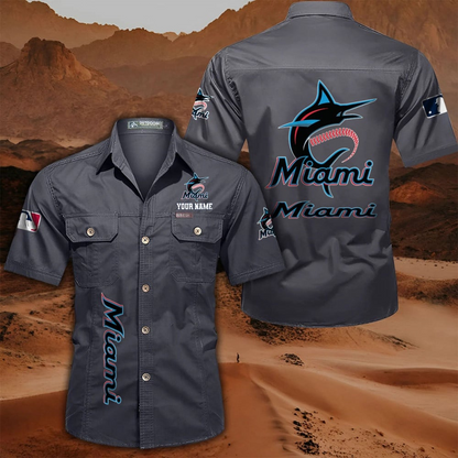 LIMITED EDITION - NEW CUSTOMIZED MLB20 MMS MIAMI MARLINS MEN'S CARGO SHIRT