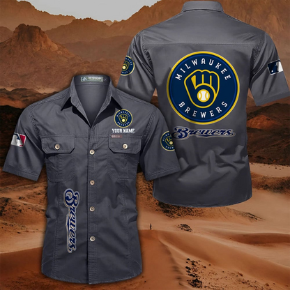 LIMITED EDITION - NEW CUSTOMIZED MLB15 MBS MILWAUKEE BREWERS MEN'S CARGO SHIRT