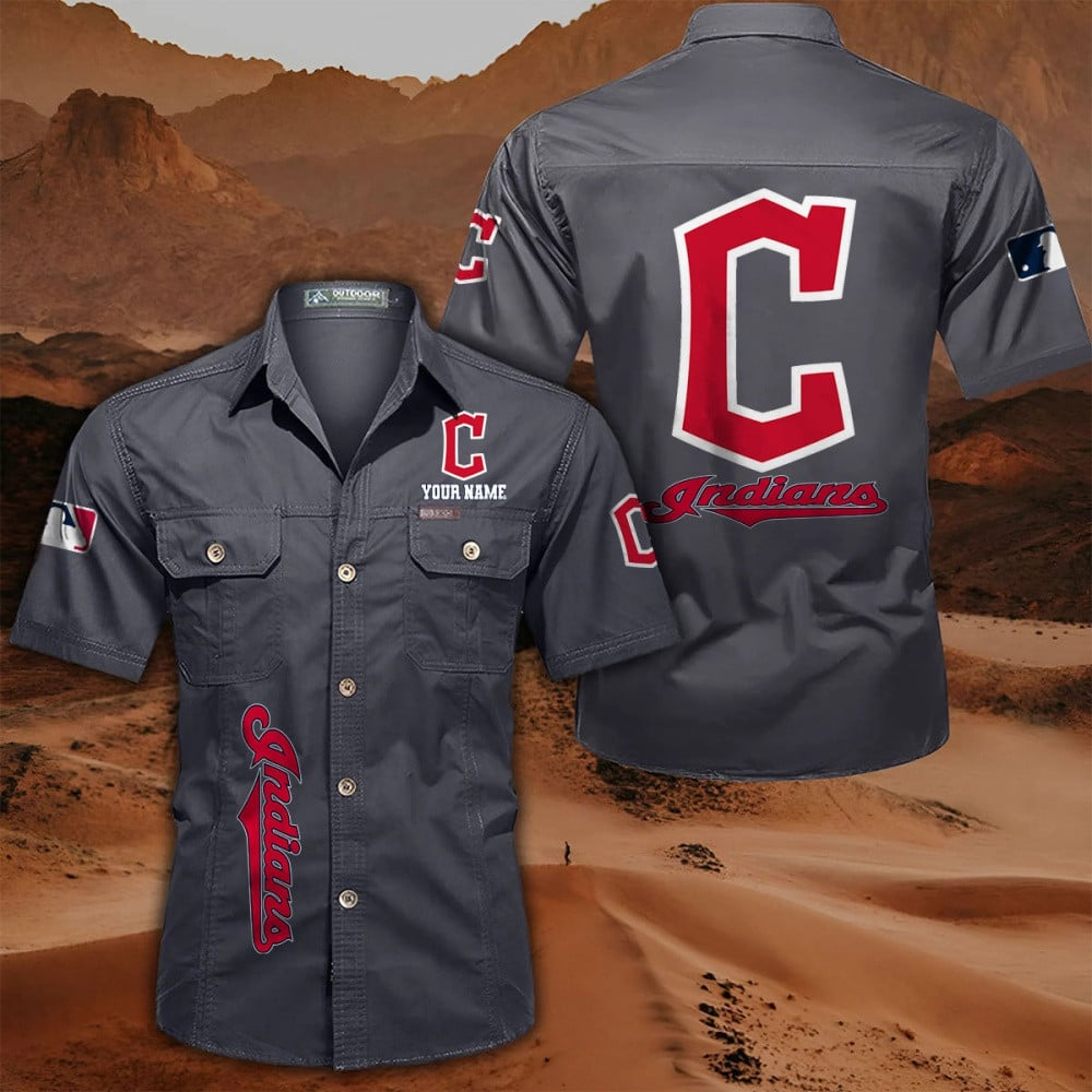 LIMITED EDITION - NEW CUSTOMIZED MLB13 CGS CLEVELAND GUARDIANS MEN'S CARGO SHIRT