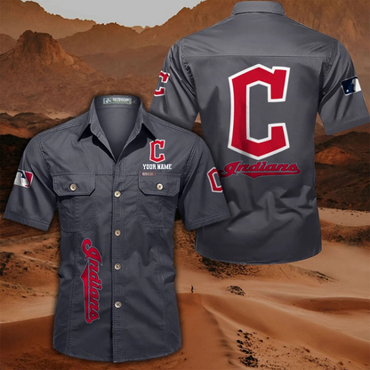 LIMITED EDITION - NEW CUSTOMIZED MLB13 CGS CLEVELAND GUARDIANS MEN'S CARGO SHIRT