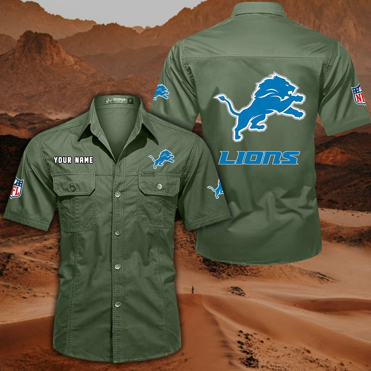 SPECIAL EDITION - NEW CUSTOMIZED NFL04 DTL DETROIT LIONS MUTICOLOR MEN'S CARGO SHIRT