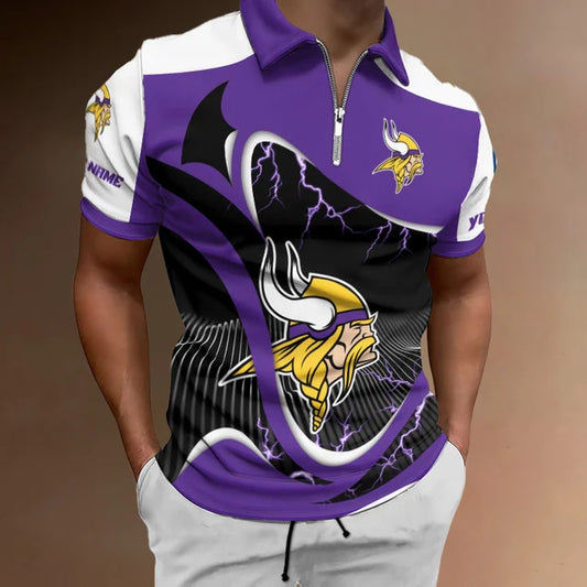 LIMITED EDITION - NEW CUSTOMIZED NFL05 MVK MINNESOTA VIKINGS ZIP POLO SHIRT