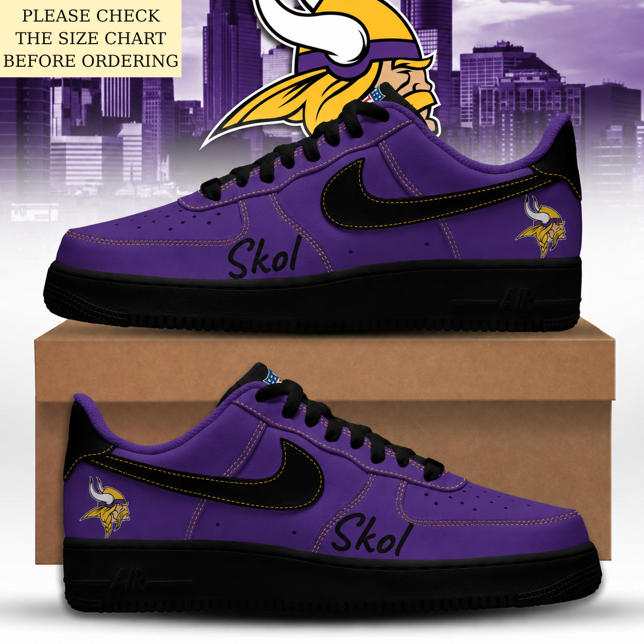 LIMITED EDITION - NEW CUSTOMIZED NFL05 MVK MINNESOTA VIKINGS AF1 SHOES