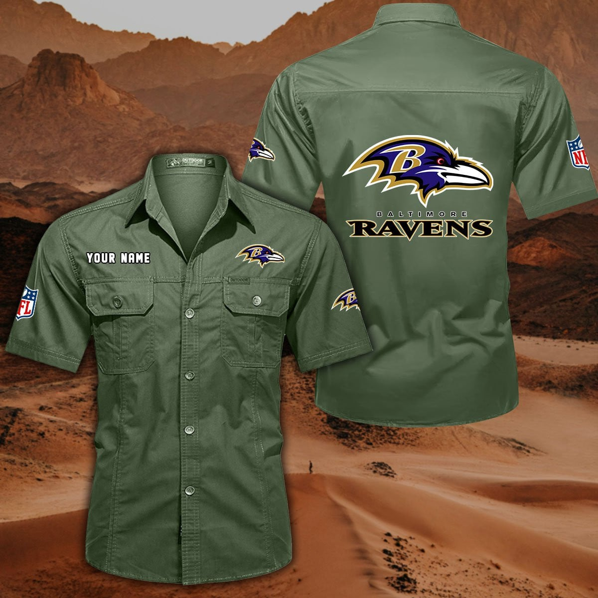SPECIAL EDITION - NEW CUSTOMIZED NFL28 BTR BALTIMORE RAVENS MUTICOLOR MEN'S CARGO SHIRT