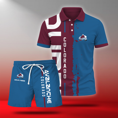 LIMITED EDITION - NEW CUSTOMIZED NHL05 CAL COLORADO AVALANCHE POLO & SHORT PANTS SET