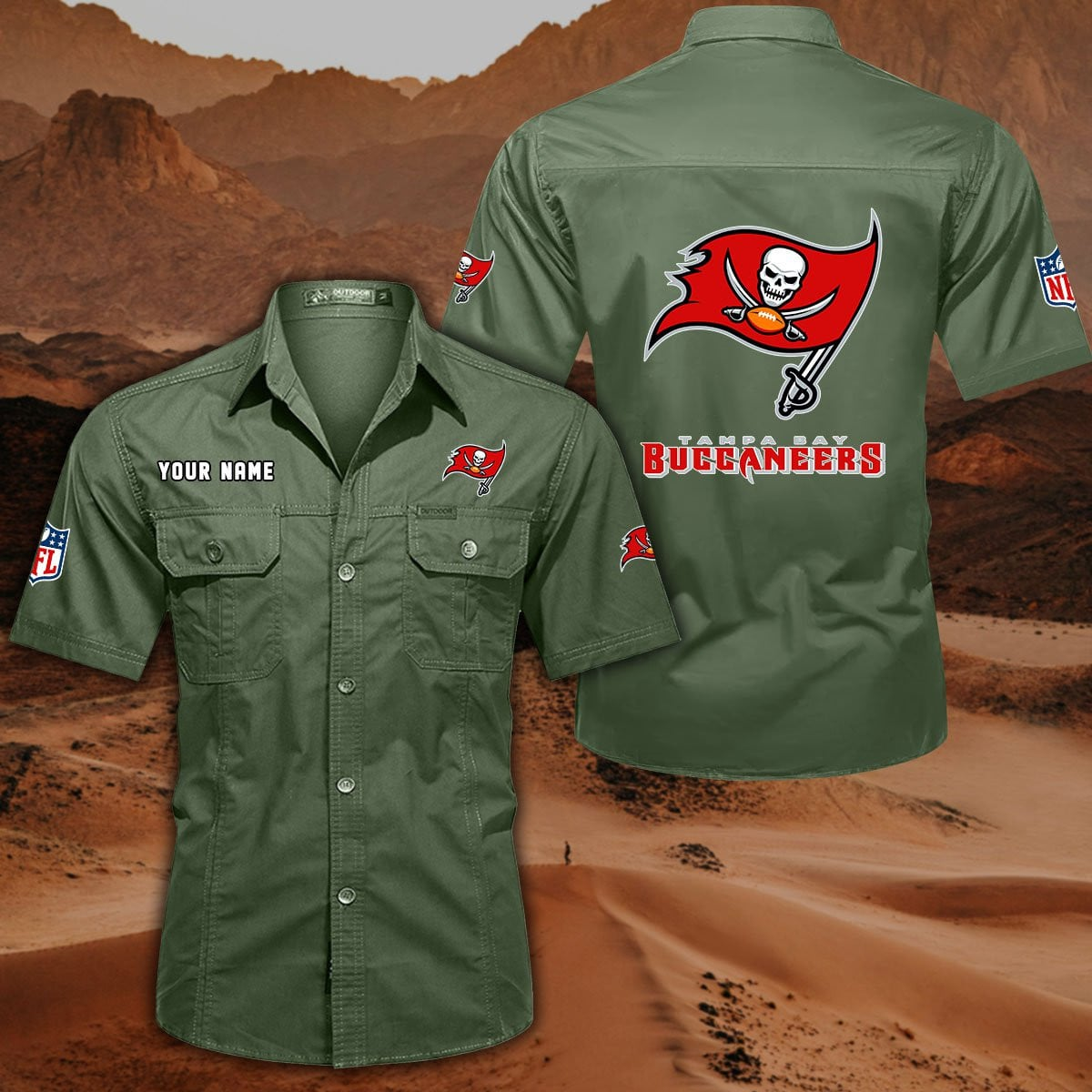 SPECIAL EDITION - NEW CUSTOMIZED NFL10 TBB TAMPA BAY BUCCANEERS MUTICOLOR MEN'S CARGO SHIRT