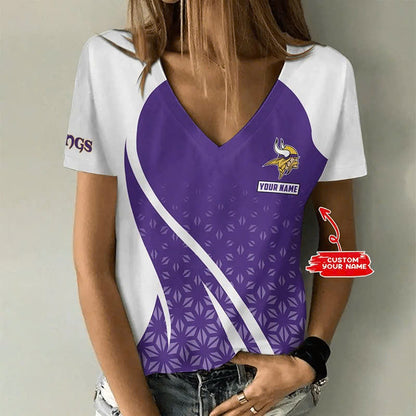 LIMITED EDITION - NEW CUSTOMIZED NFL05 MVK MINNESOTA VIKINGS V-NECK FEMALE SHIRT