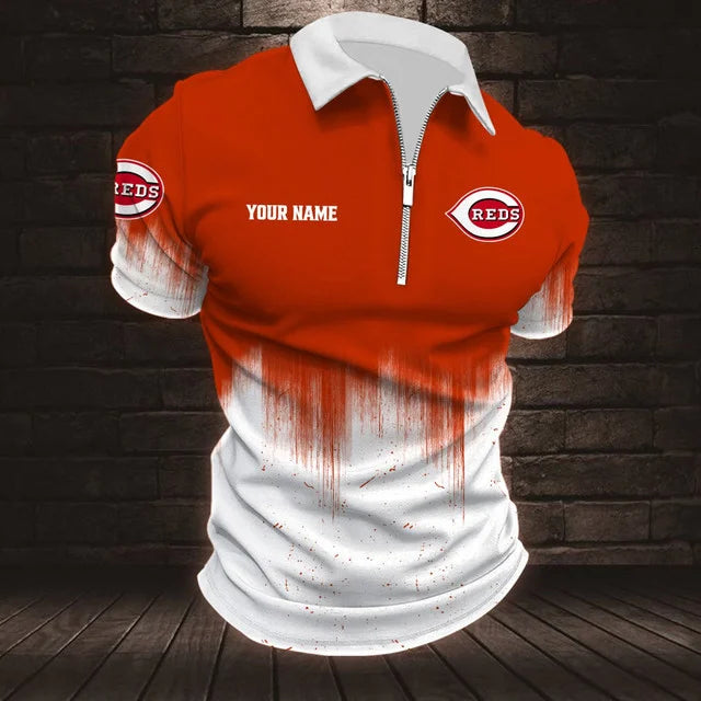 [FLASH SALE] NEW CUSTOMIZED MLB05 CRS CINCINNATI REDS ZIP POLO SHIRT