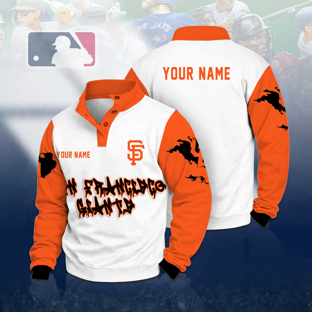 LIMITED EDITION - NEW CUSTOMIZED MLB06 SFG SAN FRANCISCO GIANTS BUTTON QUARTER PLACKET SWEATSHIRT