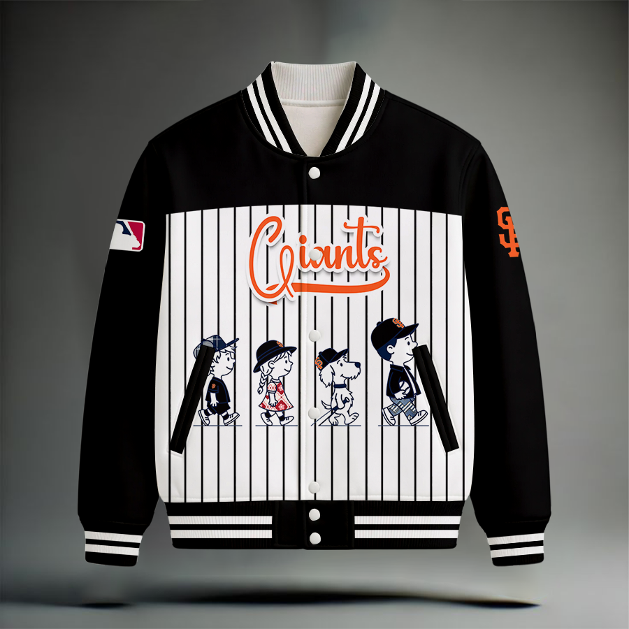 LIMITED EDITION - NEW CUSTOMIZED MLB06 SFG SAN FRANCISCO GIANTS SNOOPY STYLE SATIN VARSITY & BASEBALL JACKET