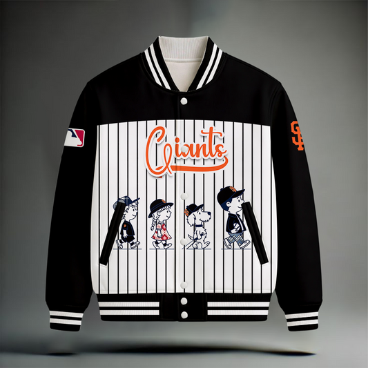 LIMITED EDITION - NEW CUSTOMIZED MLB06 SFG SAN FRANCISCO GIANTS SNOOPY STYLE SATIN VARSITY & BASEBALL JACKET