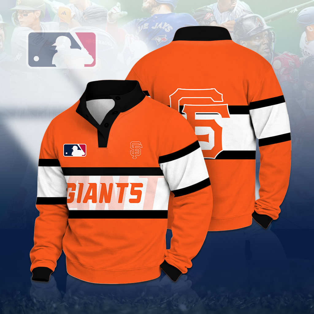 LIMITED EDITION - NEW CUSTOMIZED MLB06 SFG SAN FRANCISCO GIANTS BUTTON QUARTER PLACKET SWEATSHIRT