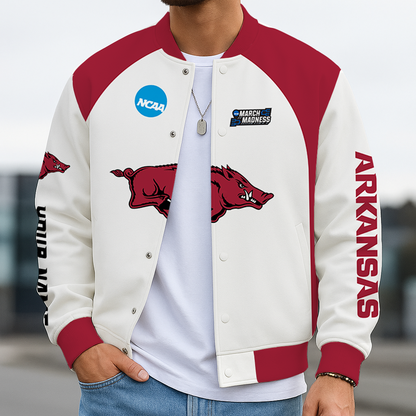 LIMITED EDITION - NEW CUSTOMIZED NCAA MAM06 AKR ARKANSAS RAZORBACKS BASEBALL JACKET, SATIN VARSITY JACKET