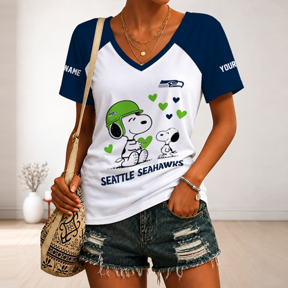 [SPECIAL OFFER] NEW CUSTOMIZED NFL06 SSH SEATLLE SEAHAWKS V-NECK FEMALE SHIRT
