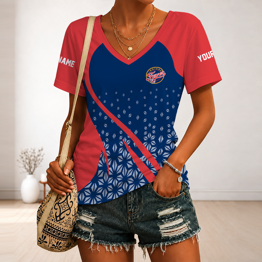 [FAN FAVORITE] NEW CUSTOMIZED WNBA06 IDF INDIANA FEVER V-NECK FEMALE SHIRT