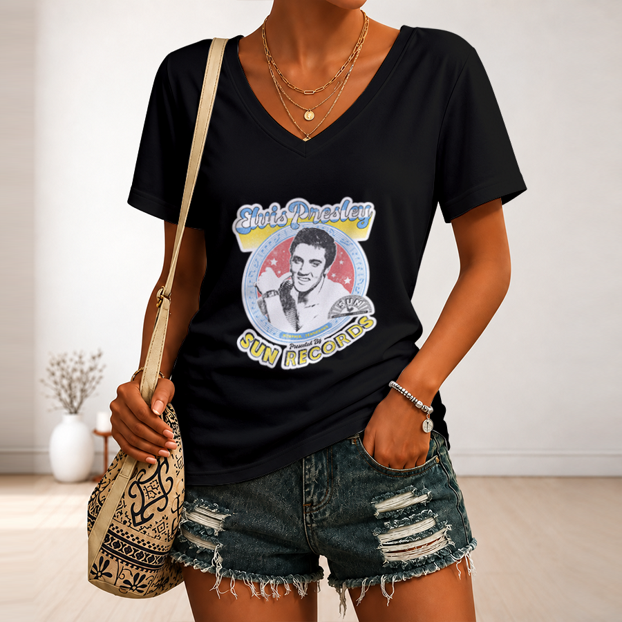 [FAN FAVORITE] NEW CUSTOMIZED ELVIS PRESLEY V-NECK FEMALE SHIRT