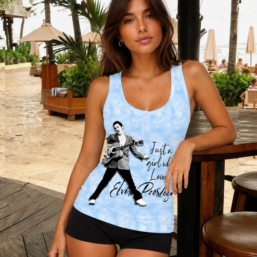 [FAN FAVORITE] NEW CUSTOMIZED ELVIS PRESLEY WOMEN'S V-NECK TANK TOP
