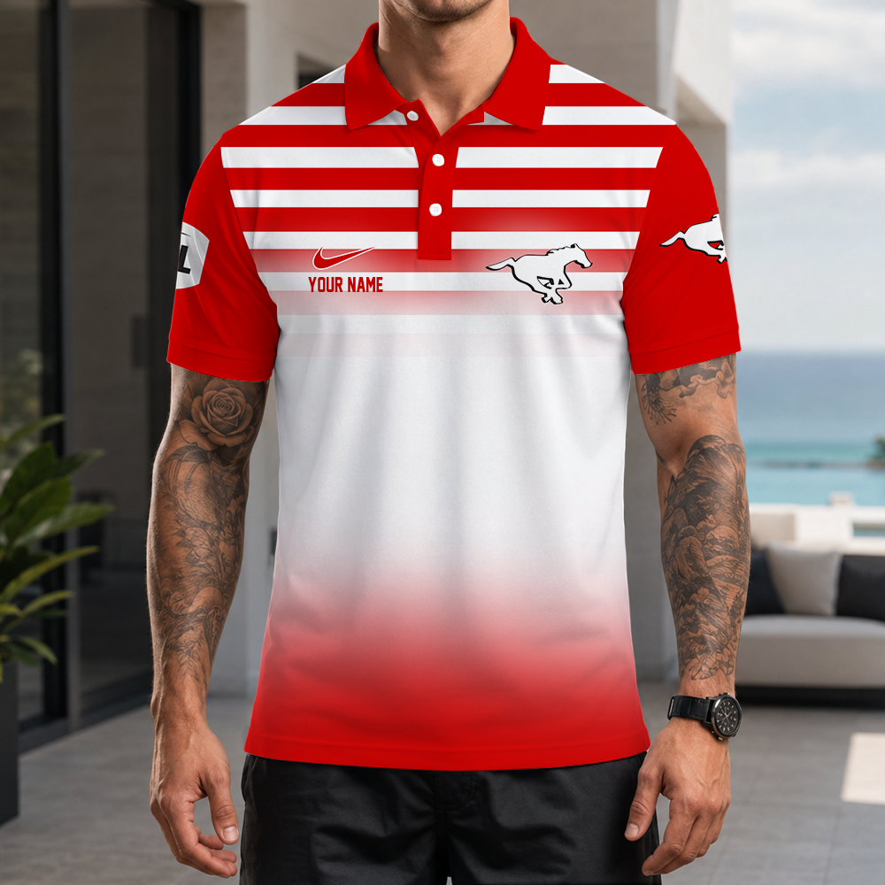 [FAN EXCLUSIVE] NEW CUSTOMIZED CFL06 CGY CALGARY STAMPEDERS STRAPPY POLO SHIRT