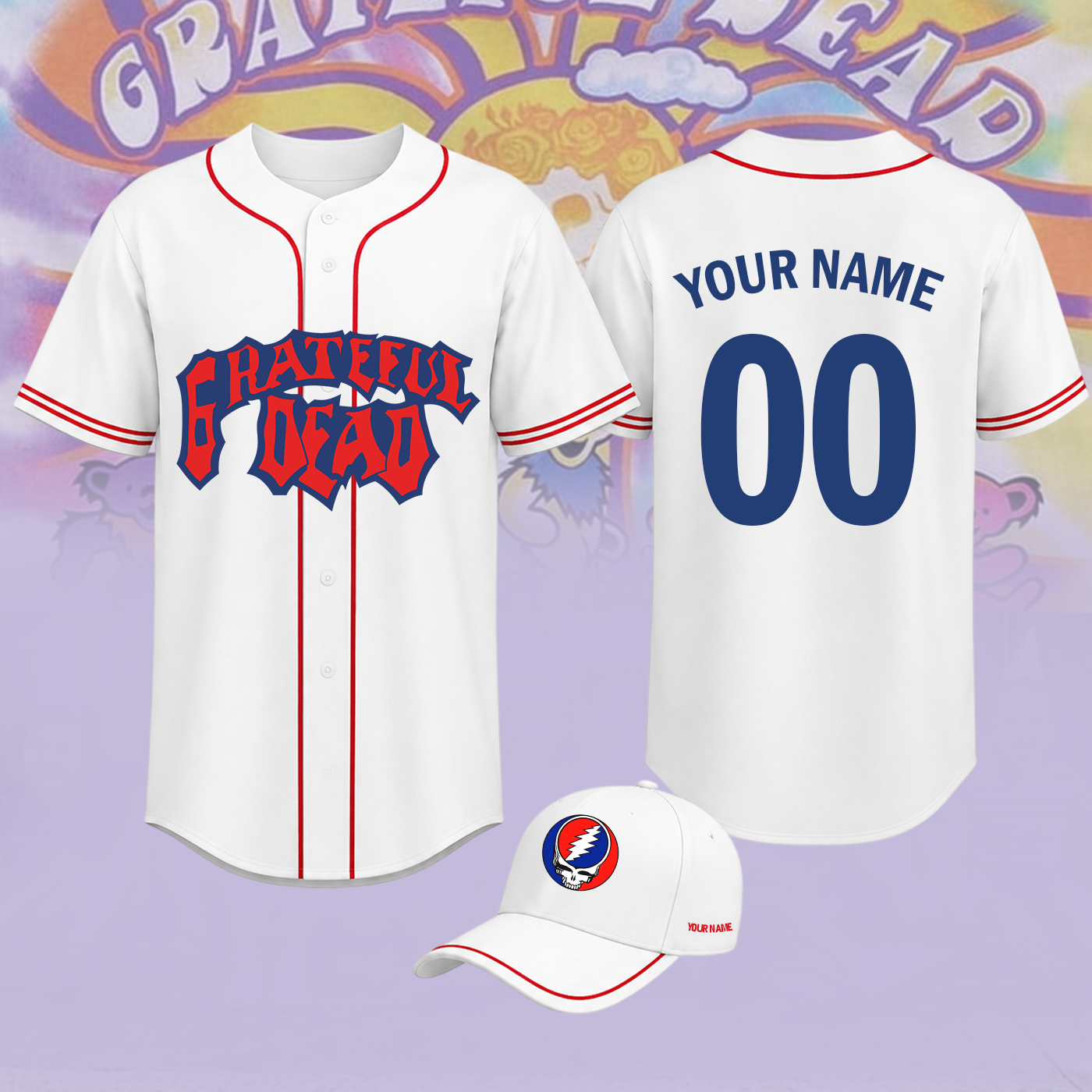 [FAN EXCLUSIVE] NEW CUSTOMIZED GRATEFUL DEAD BASEBALL JERSEY & CAP