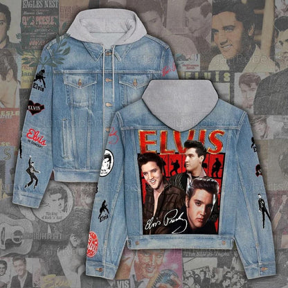 New Premium Elvis Presley Hooded Denim Jacket - EVPLCAO81