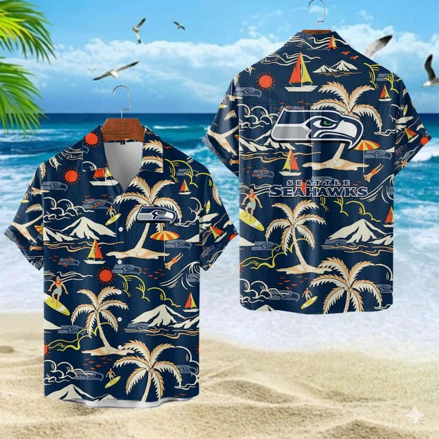VIRAL EDITION  - NEW CUSTOMIZED NFL06 SSH SEATTLE SEAHAWKS UNISEX INDEPENDENCE DAY HAWAIIAN SHIRT & SHORTS SET