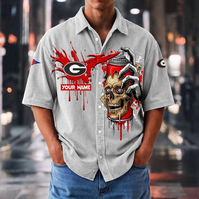 MEGA SALE - NEW CUSTOMIZED NCAA FBS06 GEB GE BULLGOGS SEERSUCKER BUTTON SHIRT