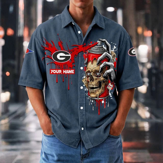 MEGA SALE - NEW CUSTOMIZED NCAA FBS06 GEB GE BULLGOGS SEERSUCKER BUTTON SHIRT