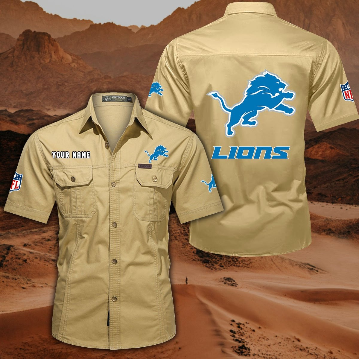 SPECIAL EDITION - NEW CUSTOMIZED NFL04 DTL DETROIT LIONS MUTICOLOR MEN'S CARGO SHIRT