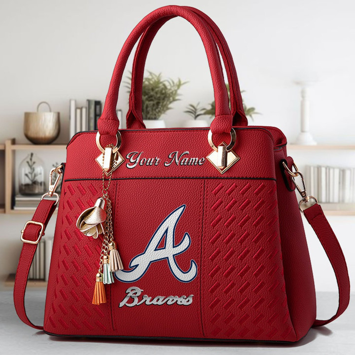 LIMITED EDITION - NEW CUSTOMIZED MLB09 ABS ATLANTA BRAVES ZIP HANDBAG MULTICOLOR