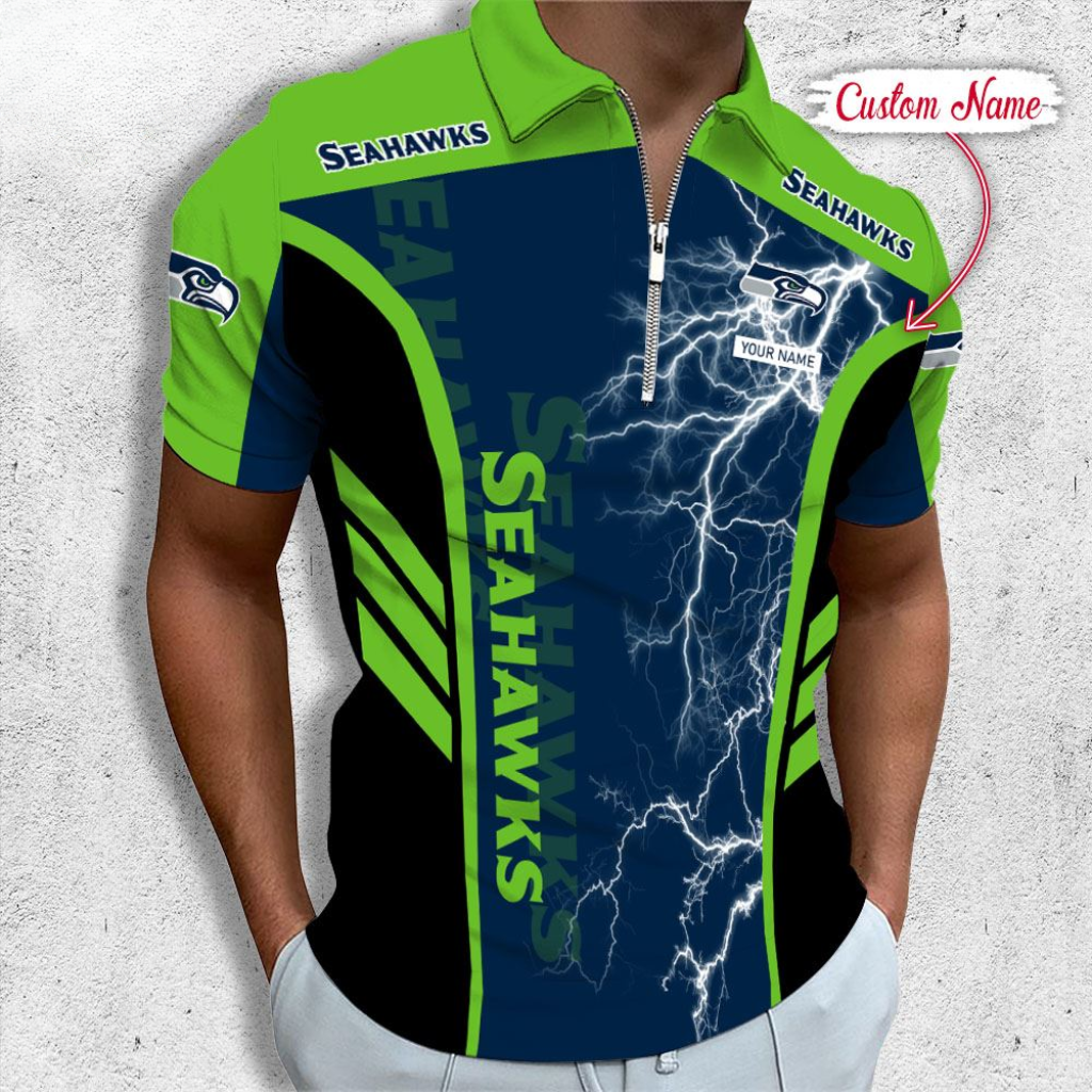 LIMITED EDITION - NEW CUSTOMIZED NFL06 SSH SEATTLE SEAHAWKS ZIP POLO SHIRT