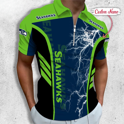 LIMITED EDITION - NEW CUSTOMIZED NFL06 SSH SEATTLE SEAHAWKS ZIP POLO SHIRT