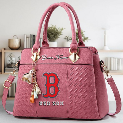 LIMITED EDITION - NEW CUSTOMIZED MLB03 BRS BOSTON RED SOX ZIP HANDBAG MULTICOLOR