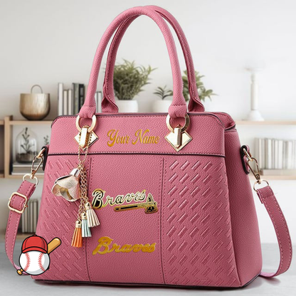 LIMITED EDITION - NEW CUSTOMIZED MLB09 ABS ATLANTA BRAVES ZIP HANDBAG MULTICOLOR