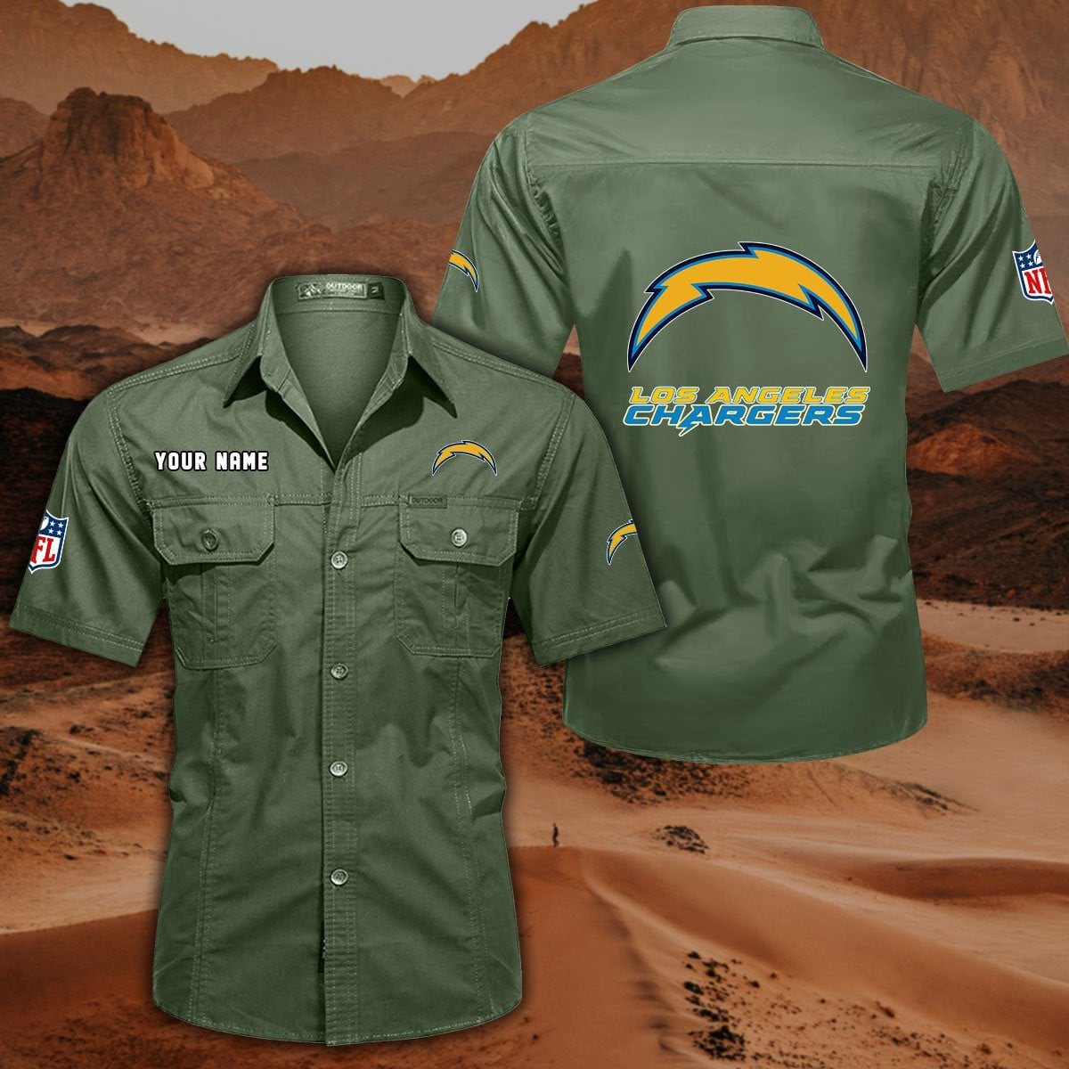 SPECIAL EDITION - NEW CUSTOMIZED NFL09 LAC LOS ANGELES CHARGERS MUTICOLOR MEN'S CARGO SHIRT