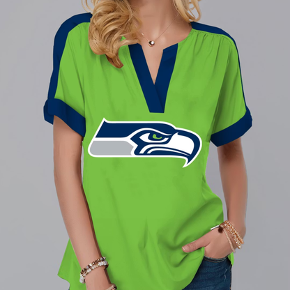 LIMITED EDITION - NEW CUSTOMIZED NFL06 SSH SEATTLE SEAHAWKS V-NECK FEMALE SHIRT