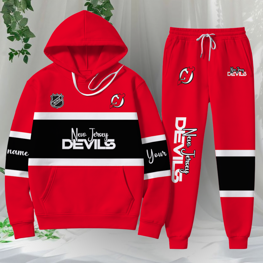 LIMITED EDITION - NEW CUSTOMIZED NHL06 NJD NEW JERSEY DEVILS HOODIE & SWEATPANTS SET