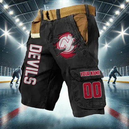 LIMITED EDITION - NEW CUSTOMIZED NHL06 NJD NEW JERSEY DEVILS CARGO SHORTS