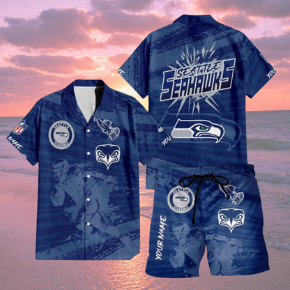 LIMITED EDITION  - NEW CUSTOMIZED NFL06 SSH SEATTLE SEAHAWKS UNISEX HAWAIIAN SHIRT & SHORTS SET