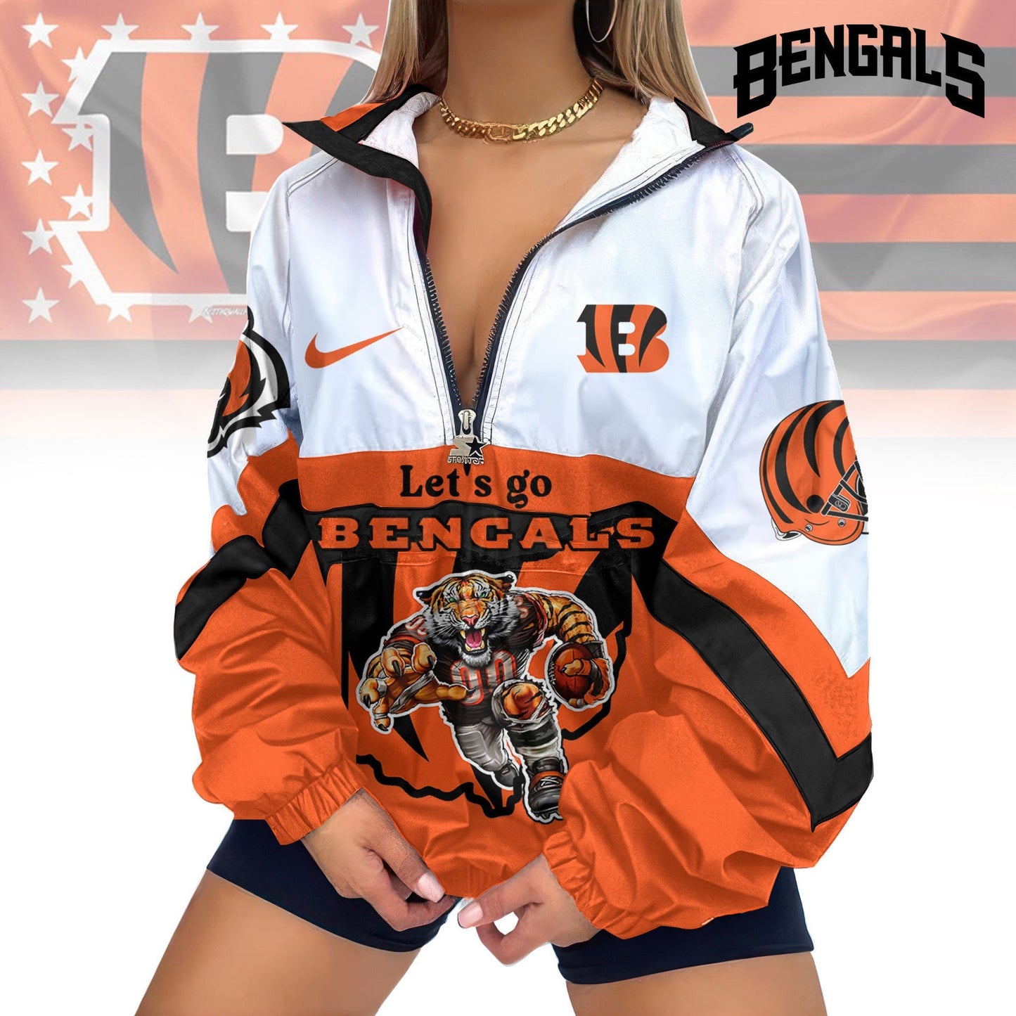 LIMITED EDITION - NEW CUSTOMIZED NFL16 CCB CINCINNATI BENGALS V-NECK ZIPPER SWEATSHIRT JACKET