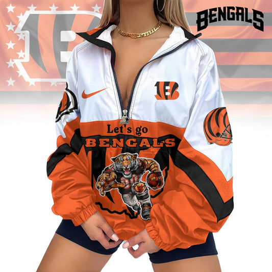 LIMITED EDITION - NEW CUSTOMIZED NFL16 CCB CINCINNATI BENGALS V-NECK ZIPPER SWEATSHIRT JACKET