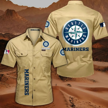 LIMITED EDITION - NEW CUSTOMIZED MLB14 SMS SEATTLE MARINERS MEN'S CARGO SHIRT